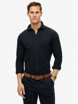 Superdry Cotton Vintage Destroy Pique Long Sleeve Shirt, Eclipse Navy