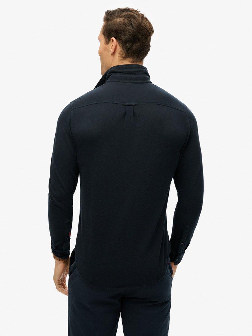 Product image 2 of 5, which shows Superdry Cotton Vintage Destroy Pique Long Sleeve Shirt, Eclipse Navy, S