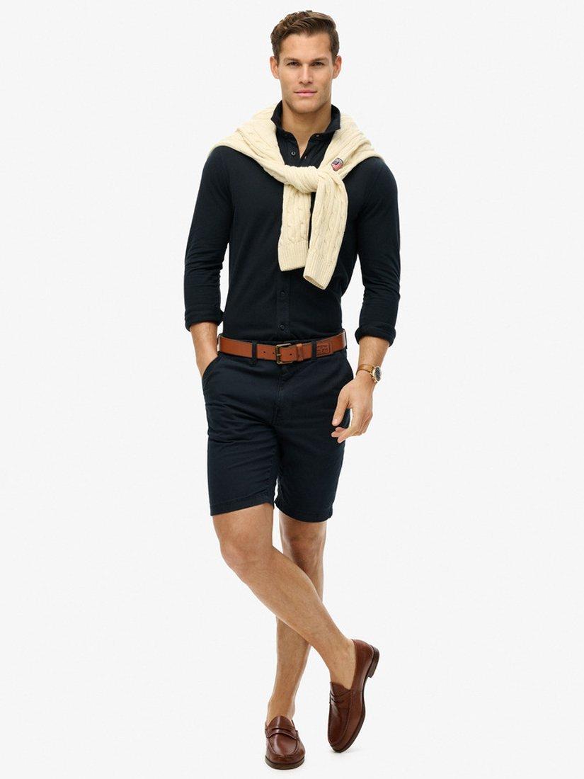 Product image 3 of 5, which shows Superdry Cotton Vintage Destroy Pique Long Sleeve Shirt, Eclipse Navy, S