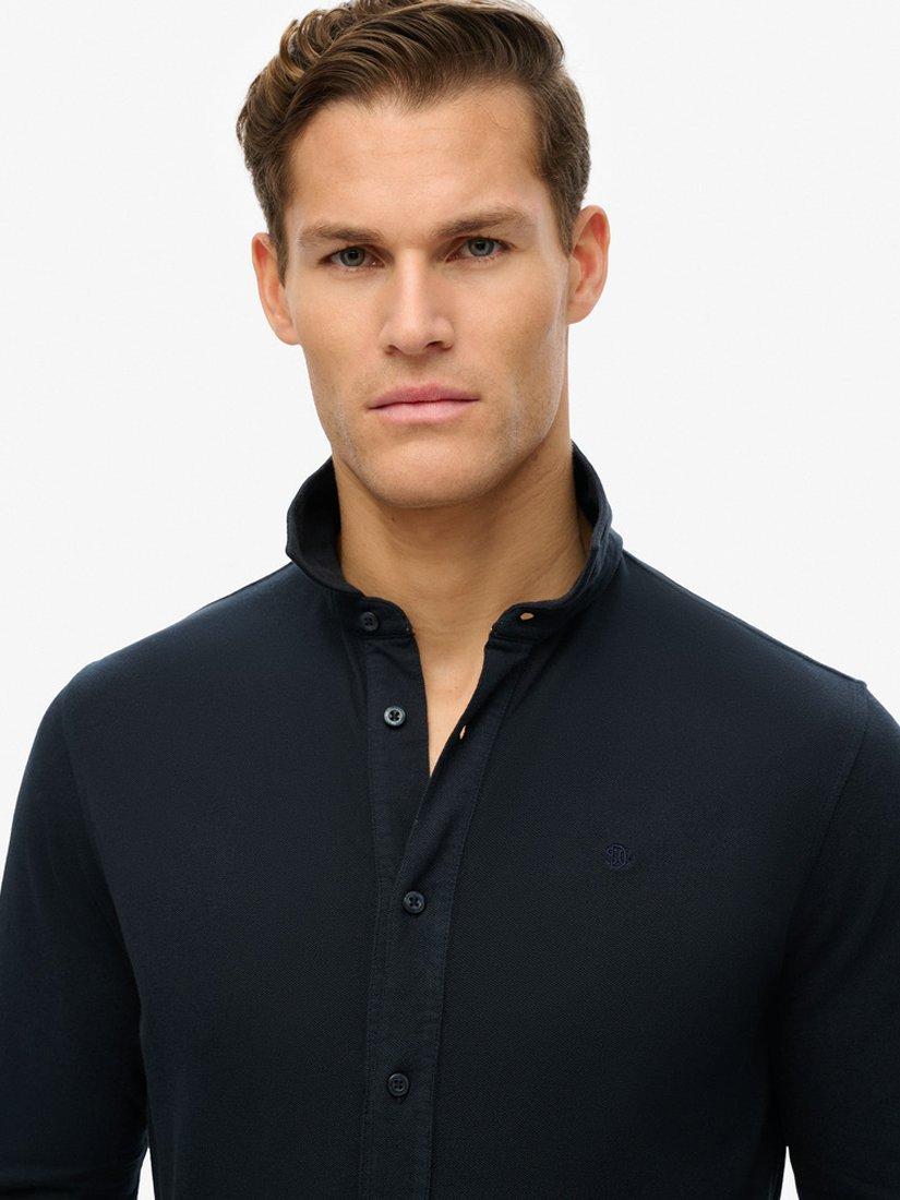 Product image 4 of 5, which shows Superdry Cotton Vintage Destroy Pique Long Sleeve Shirt, Eclipse Navy, S