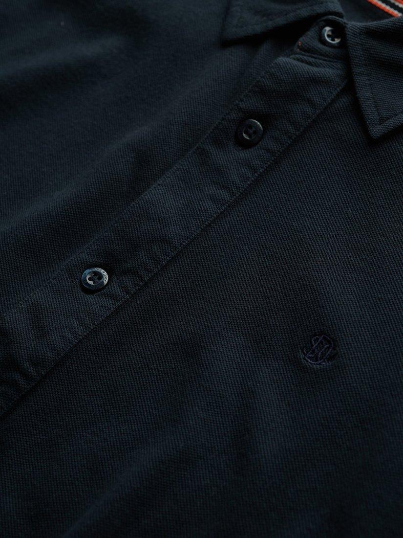 Product image 5 of 5, which shows Superdry Cotton Vintage Destroy Pique Long Sleeve Shirt, Eclipse Navy, S