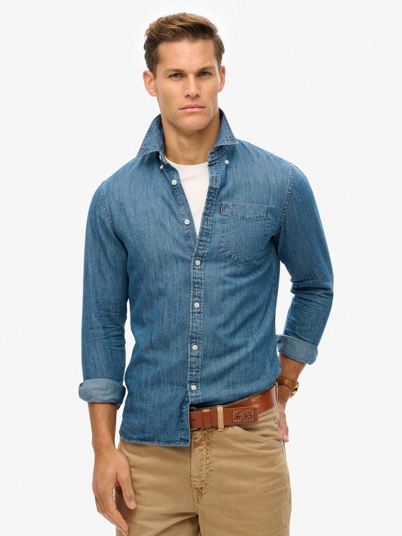Product image 1 of 5, which shows Superdry Essential Long Sleeve Denim Shirt, Worn Wash, S