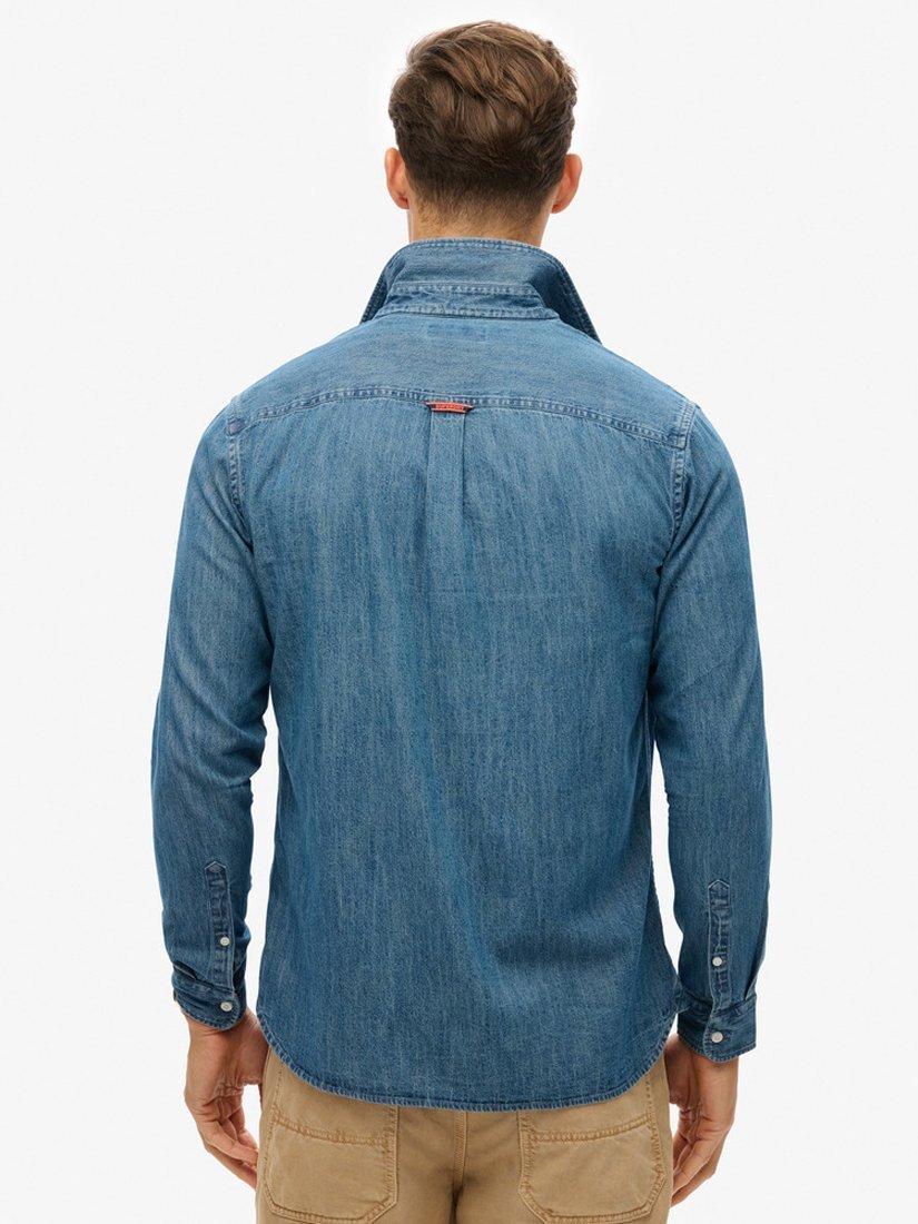Product image 2 of 5, which shows Superdry Essential Long Sleeve Denim Shirt, Worn Wash, S