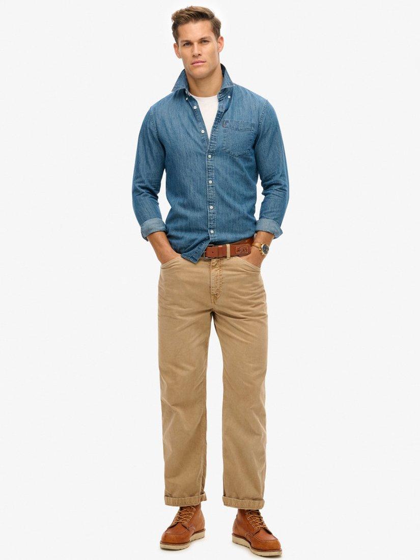 Product image 3 of 5, which shows Superdry Essential Long Sleeve Denim Shirt, Worn Wash, S