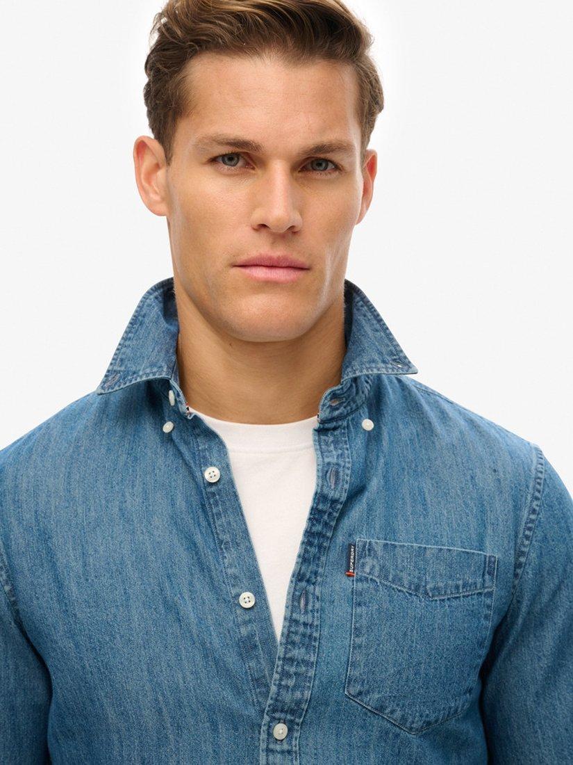 Product image 4 of 5, which shows Superdry Essential Long Sleeve Denim Shirt, Worn Wash, S