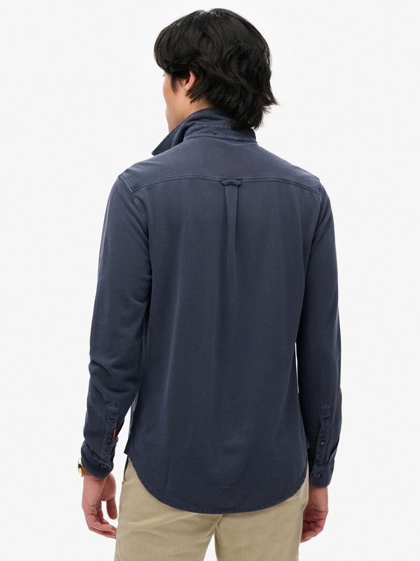 Product image 2 of 4, which shows Superdry Cotton Vintage Destroy Pique Long Sleeve Shirt, Sailing Navy, S