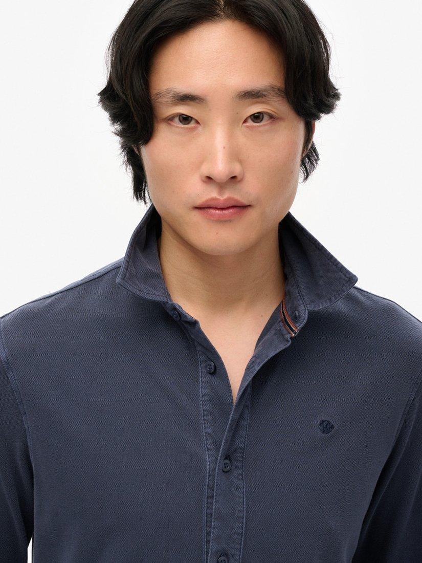 Product image 4 of 4, which shows Superdry Cotton Vintage Destroy Pique Long Sleeve Shirt, Sailing Navy, S