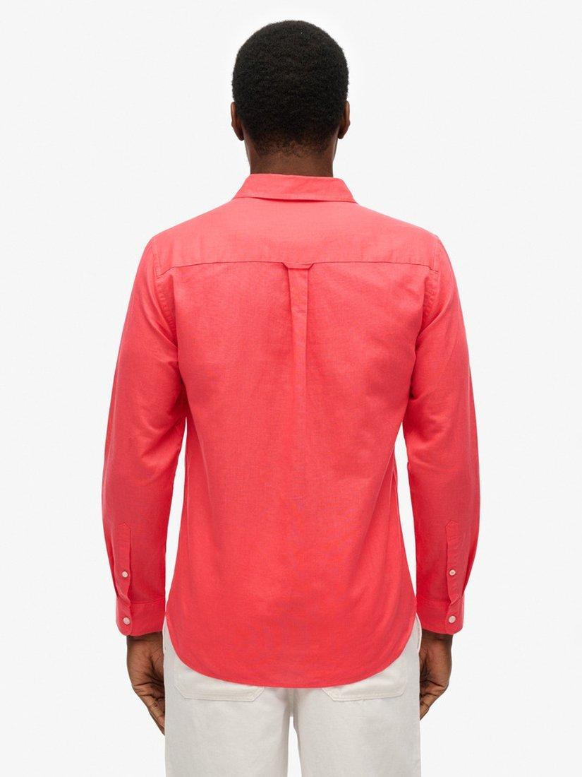 Product image 2 of 5, which shows Superdry Cotton Linen Blend Long Sleeve Shirt, Paradise Pink, S