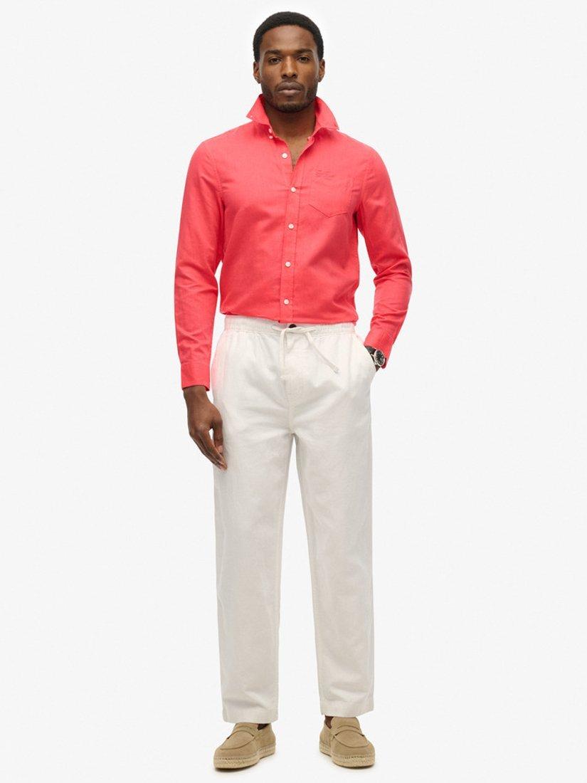 Product image 3 of 5, which shows Superdry Cotton Linen Blend Long Sleeve Shirt, Paradise Pink, S