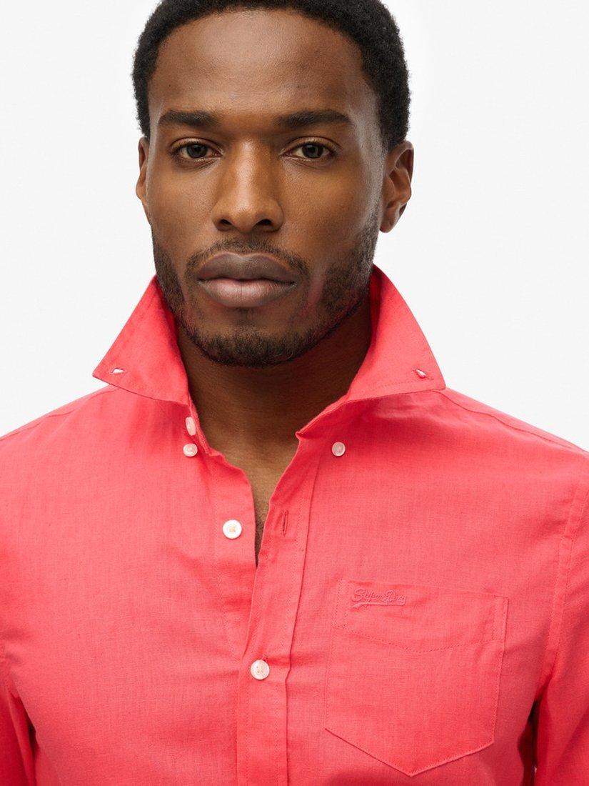 Product image 4 of 5, which shows Superdry Cotton Linen Blend Long Sleeve Shirt, Paradise Pink, S