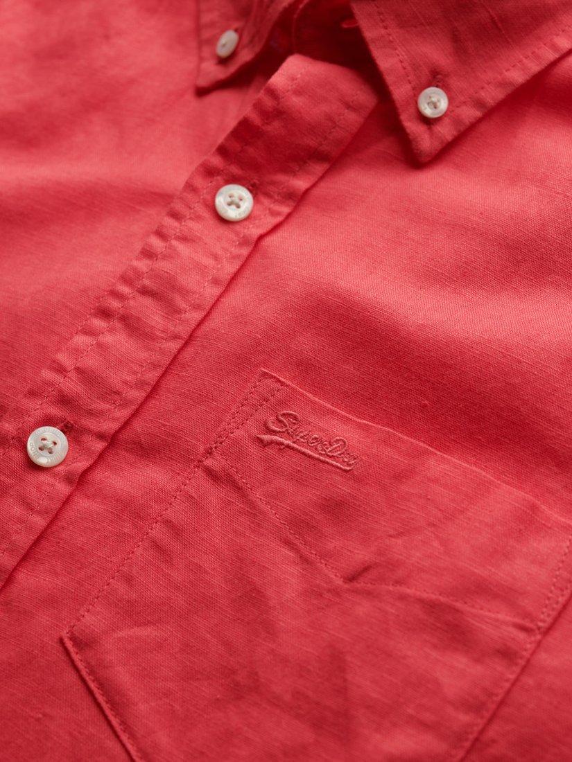 Product image 5 of 5, which shows Superdry Cotton Linen Blend Long Sleeve Shirt, Paradise Pink, S