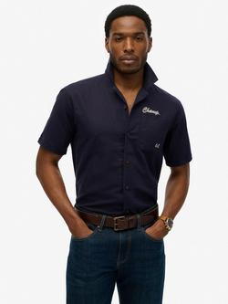 Superdry Merchant Resort Linen Cotton Blend Shirt, Nautical Navy