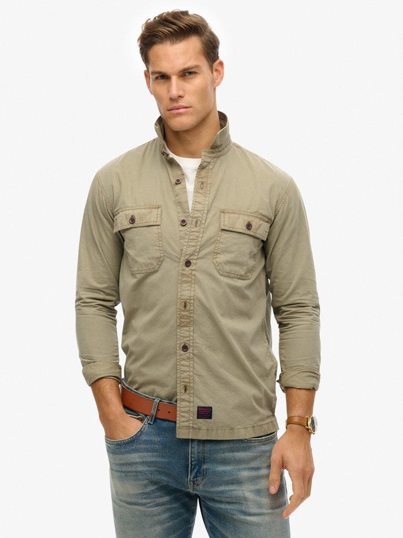 Product image 1 of 5, which shows Superdry Military Long Sleeve Shirt, Light Khaki Green, S