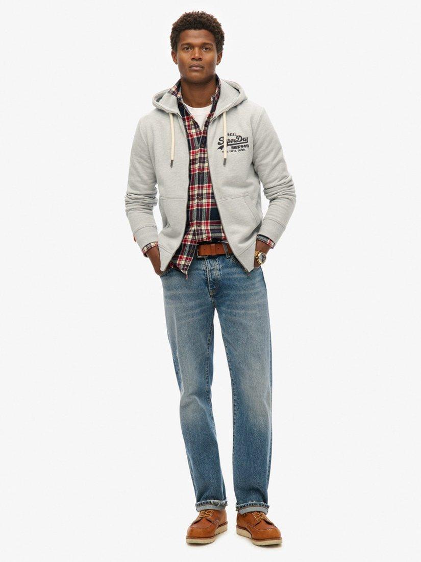 Product image 3 of 5, which shows Superdry Vintage Logo Embroidered Zip Hoodie, Mid Grey Marl, S