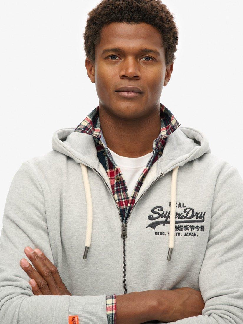 Product image 4 of 5, which shows Superdry Vintage Logo Embroidered Zip Hoodie, Mid Grey Marl, S