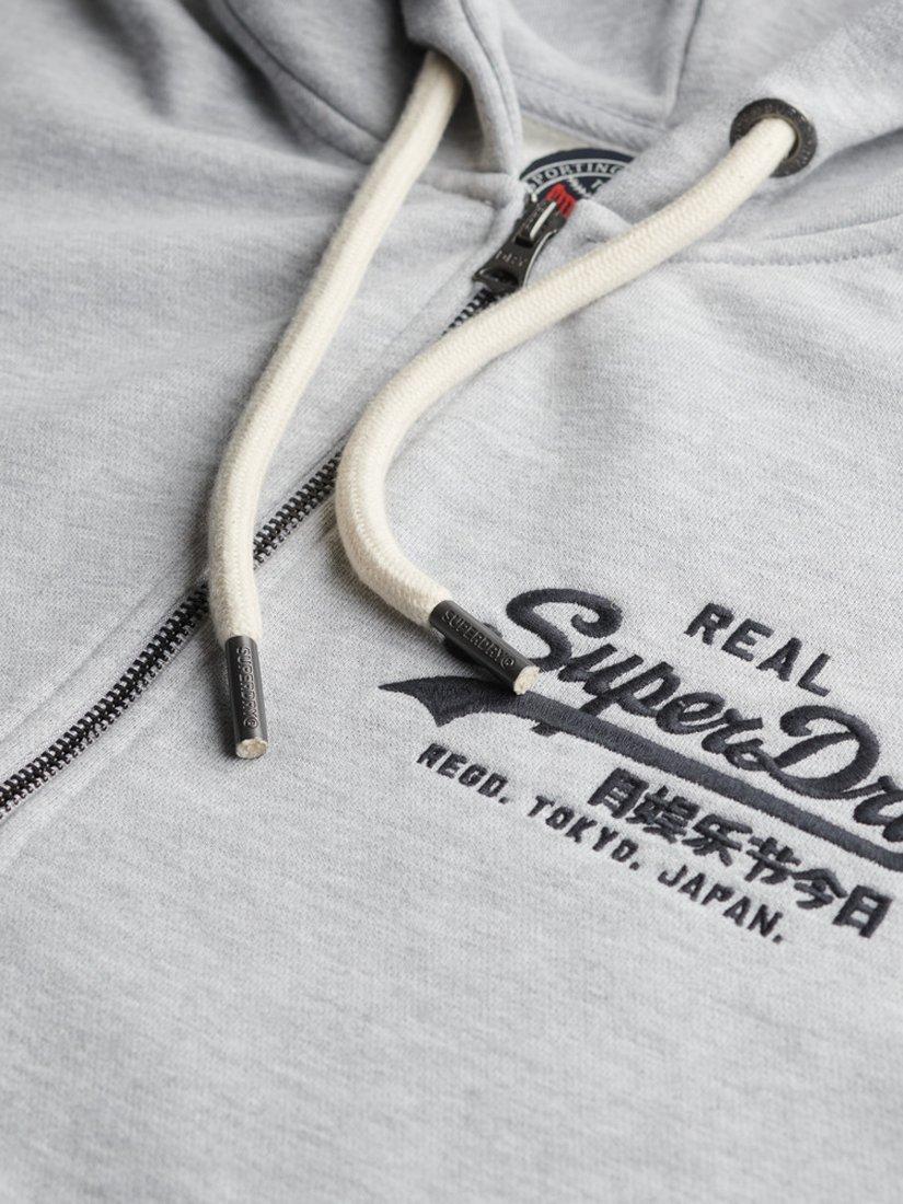 Product image 5 of 5, which shows Superdry Vintage Logo Embroidered Zip Hoodie, Mid Grey Marl, S