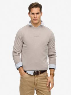 Superdry Cotton Blend Micro Logo Crew Sweatshirt, Deep Beige Slub, Deep Beige Slub