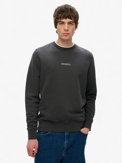 Superdry Micro Logo Crew Sweatshirt, Washed Black, Washed Black