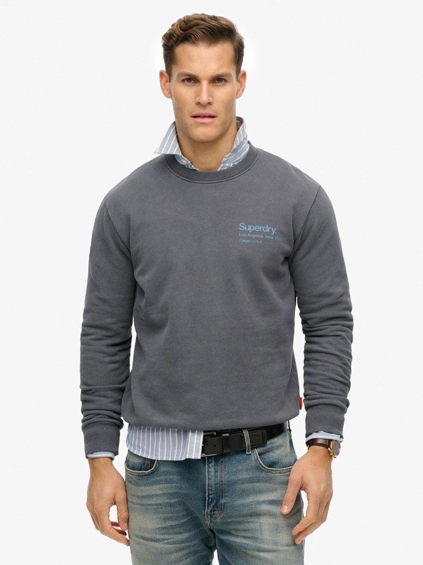 Product image 1 of 5, which shows Superdry Core Logo City Crew Sweatshirt, Magma Slate Grey, S
