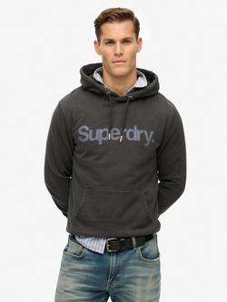Superdry Core Logo City Cotton Hoodie, Washed Black, Washed Black