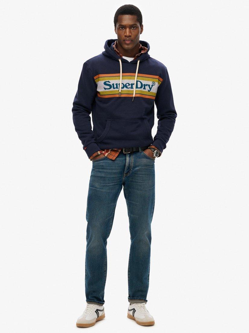 Product image 3 of 5, which shows Superdry Venue Logo Striped Relaxed Hoodie, Blue Navy Marl, S