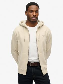 Superdry Essential Logo Zip Hoodie, Light Stone Beige