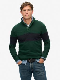 Superdry Cotton Classic Rugby Henley Top, Lauren Navy/White, Enamel Green/Eclipse