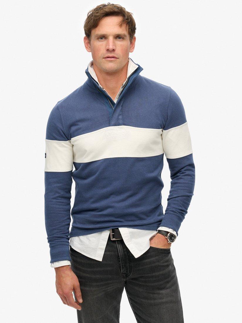Product image 1 of 5, which shows Superdry Cotton Classic Rugby Henley Top, Lauren Navy/White, S