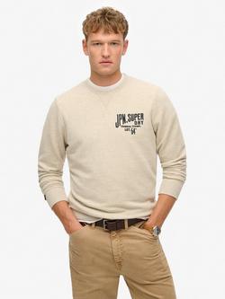 Superdry Workwear Applique Sweatshirt, Pelican Beige Marl, Pelican Beige Marl