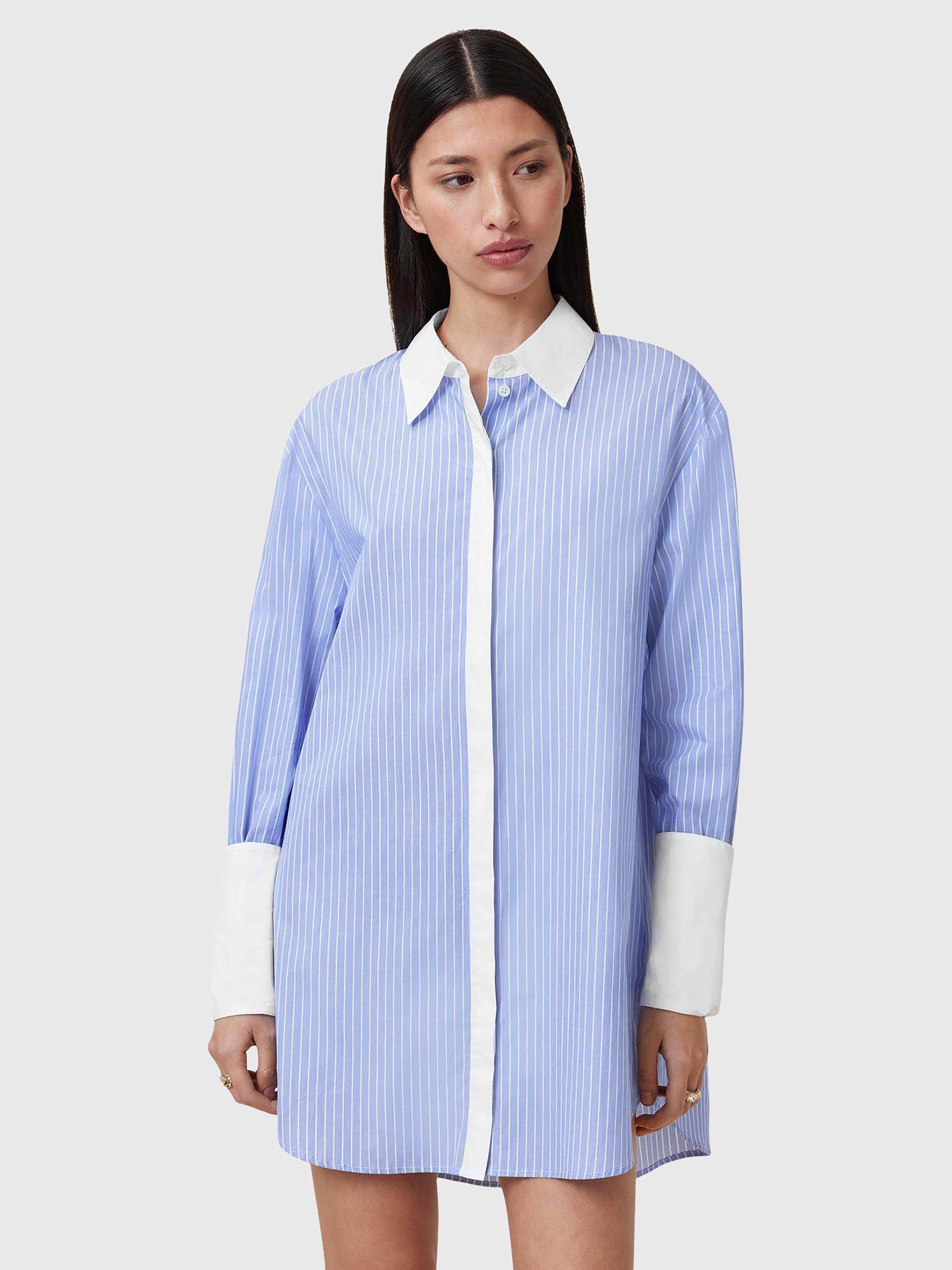 AllSaints Alber Stripe Pure Organic Cotton Shirt Dress, Blue/White