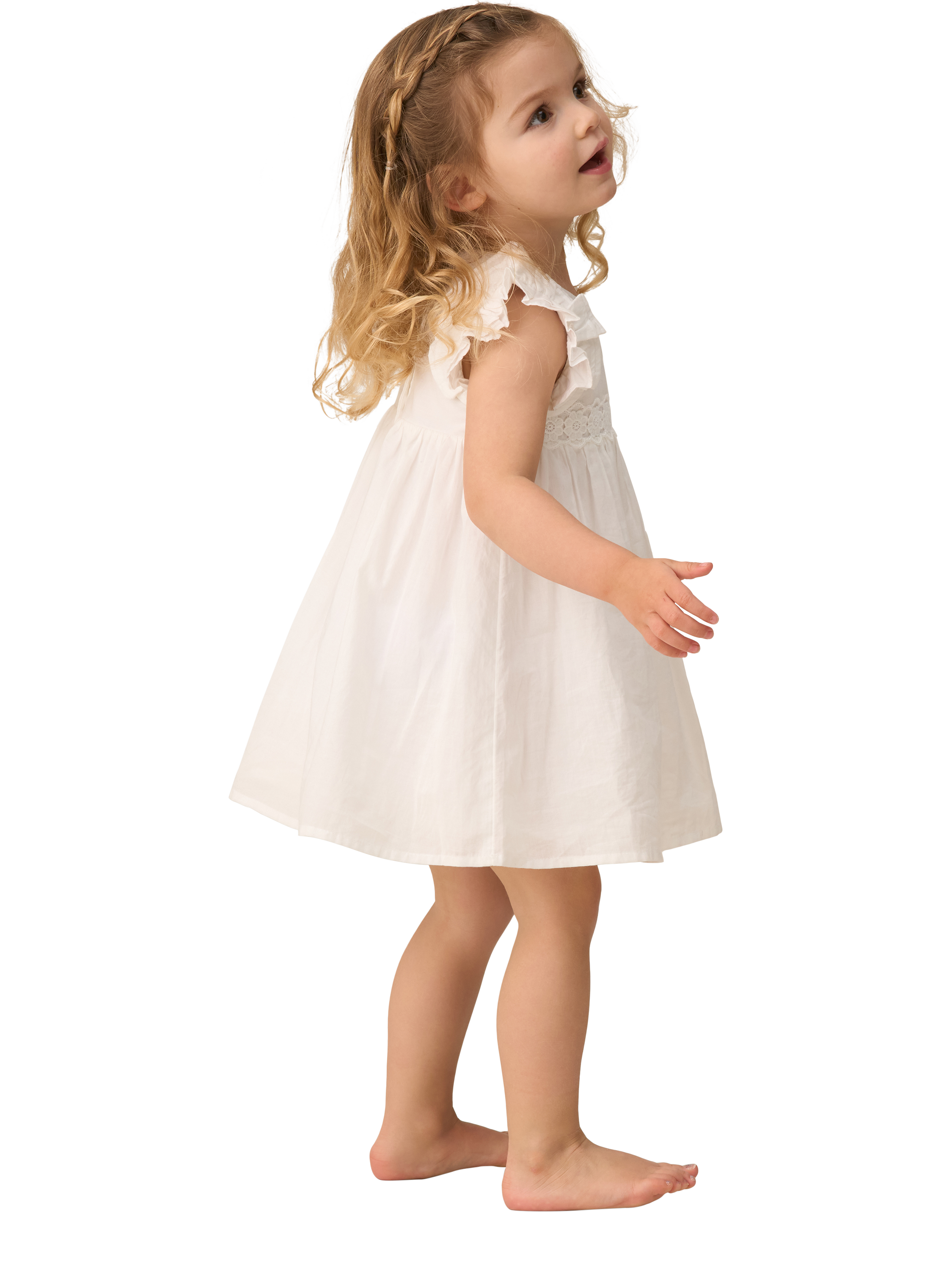 Product image 2 of 7, which shows Angel & Rocket Baby Cotton Flower Waist Dress, White, 3-6 months