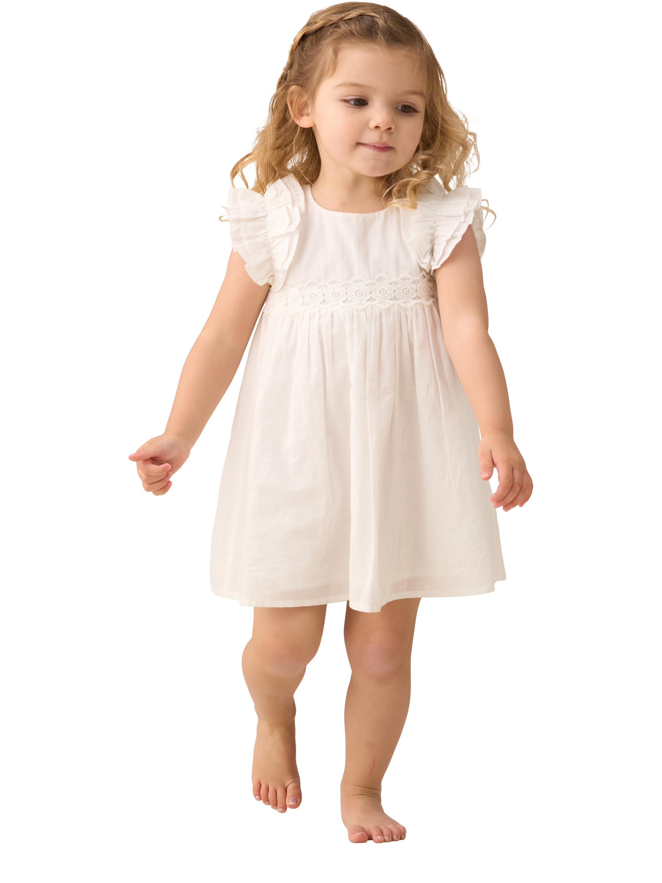 Product image 4 of 7, which shows Angel & Rocket Baby Cotton Flower Waist Dress, White, 3-6 months