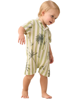 Angel & Rocket Baby Cotton Collar Palm Tree & Stripe Romper, Green/Multi, Green/Multi