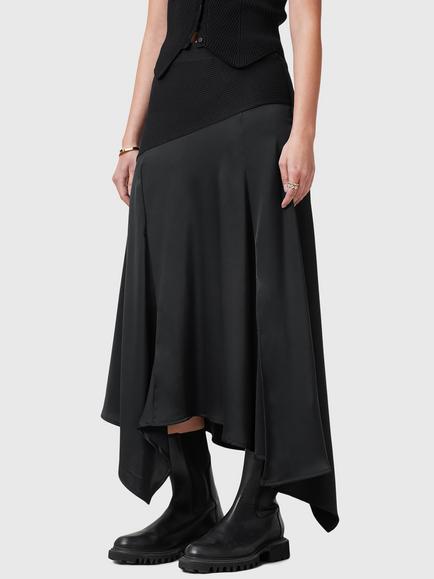 AllSaints Pia Satin Skirt, Black, Black