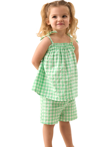 Angel & Rocket Baby Seersucker Gingham Top & Shorts Set, Green/White, Green