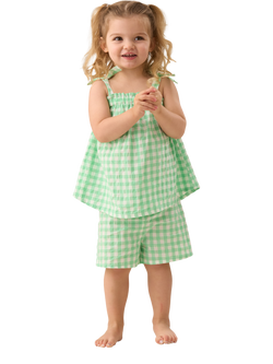 Angel & Rocket Baby Seersucker Gingham Top & Shorts Set, Green/White - view 2, Green/White