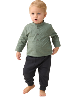 Angel & Rocket Baby Hartley Woven Shirt Bodysuit & Trouser Set, Green/Grey, Green/Grey