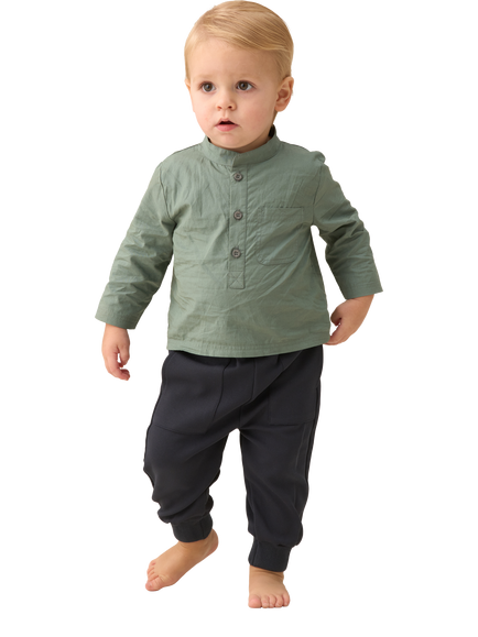 Angel & Rocket Baby Hartley Woven Shirt Bodysuit & Trouser Set, Green/Grey, Green/Grey