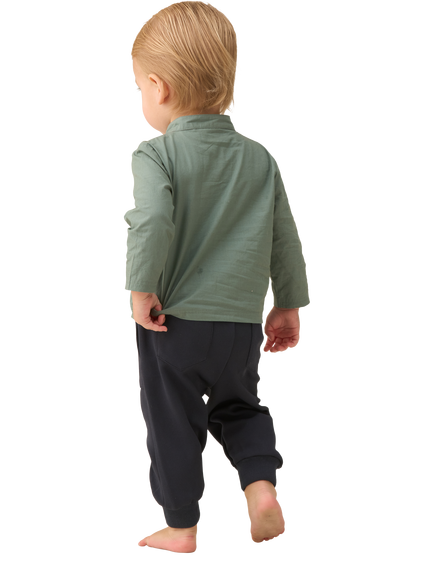 Angel & Rocket Baby Hartley Woven Shirt Bodysuit & Trouser Set, Green/Grey - view 2, Green/Grey