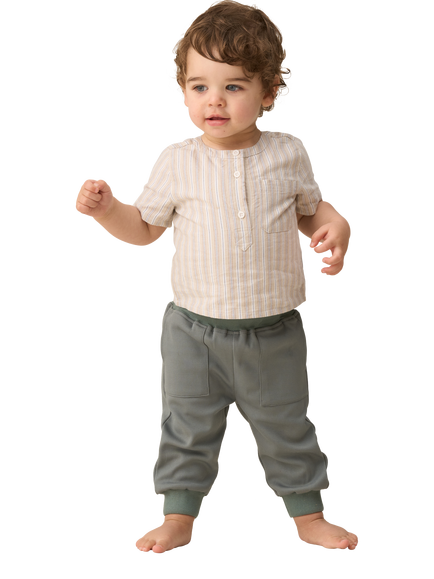 Angel & Rocket Baby Sonny Woven Shirt Bodysuit & Trouser Set, Stone/Grey, Stone/Grey