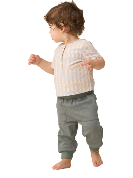 Angel & Rocket Baby Sonny Woven Shirt Bodysuit & Trouser Set, Stone/Grey - view 2, Stone/Grey