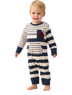 Angel & Rocket Baby Lewis Textured Cotton Stripe Block Bodysuit, Blue/White, Blue/White