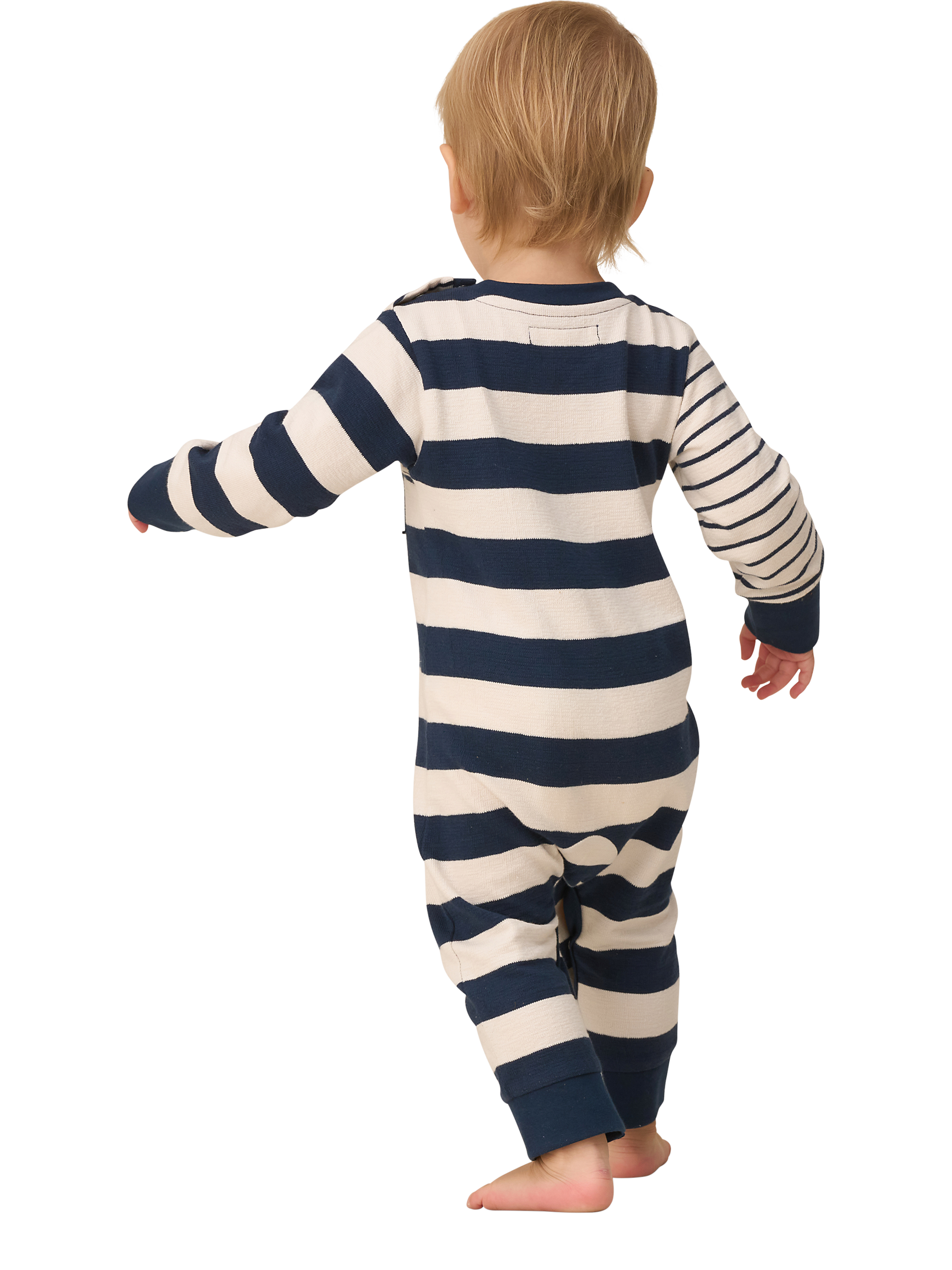 Product image 2 of 6, which shows Angel & Rocket Baby Lewis Textured Cotton Stripe Block Bodysuit, Blue/White, 0-3 months
