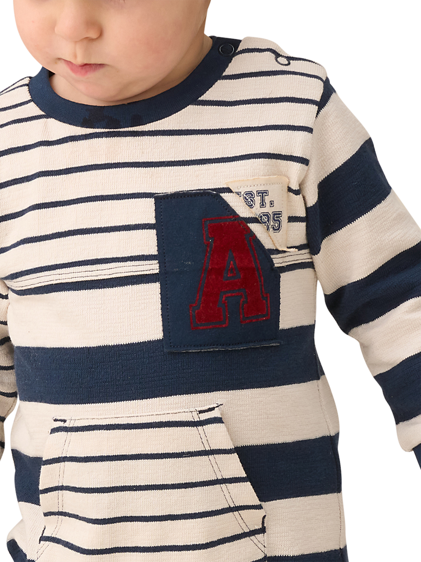 Product image 3 of 6, which shows Angel & Rocket Baby Lewis Textured Cotton Stripe Block Bodysuit, Blue/White, 0-3 months