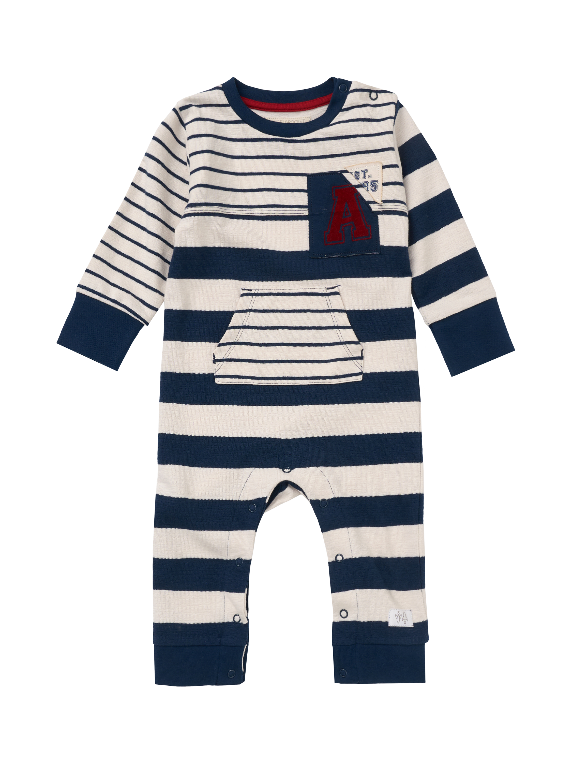 Product image 4 of 6, which shows Angel & Rocket Baby Lewis Textured Cotton Stripe Block Bodysuit, Blue/White, 0-3 months