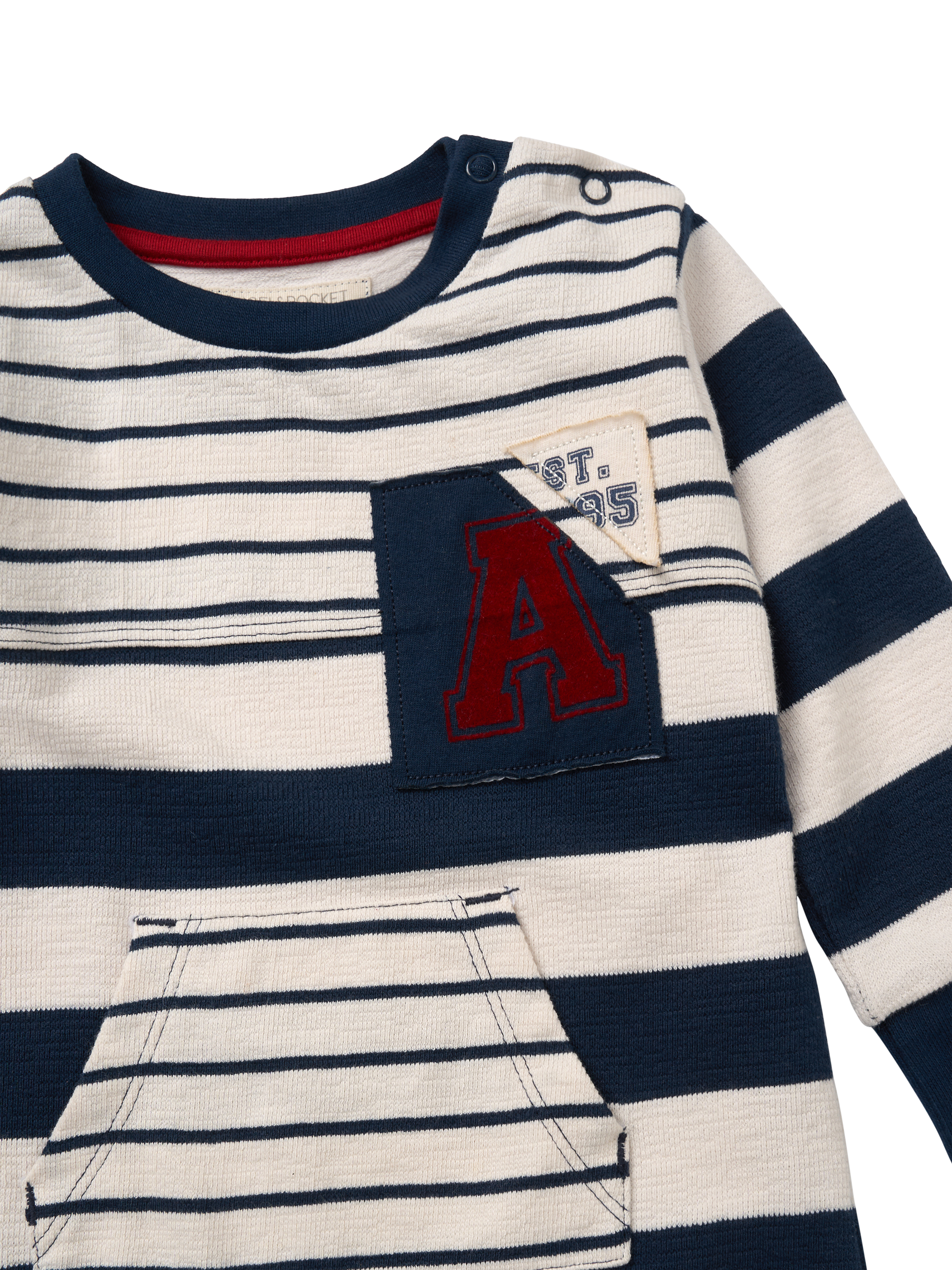 Product image 6 of 6, which shows Angel & Rocket Baby Lewis Textured Cotton Stripe Block Bodysuit, Blue/White, 0-3 months