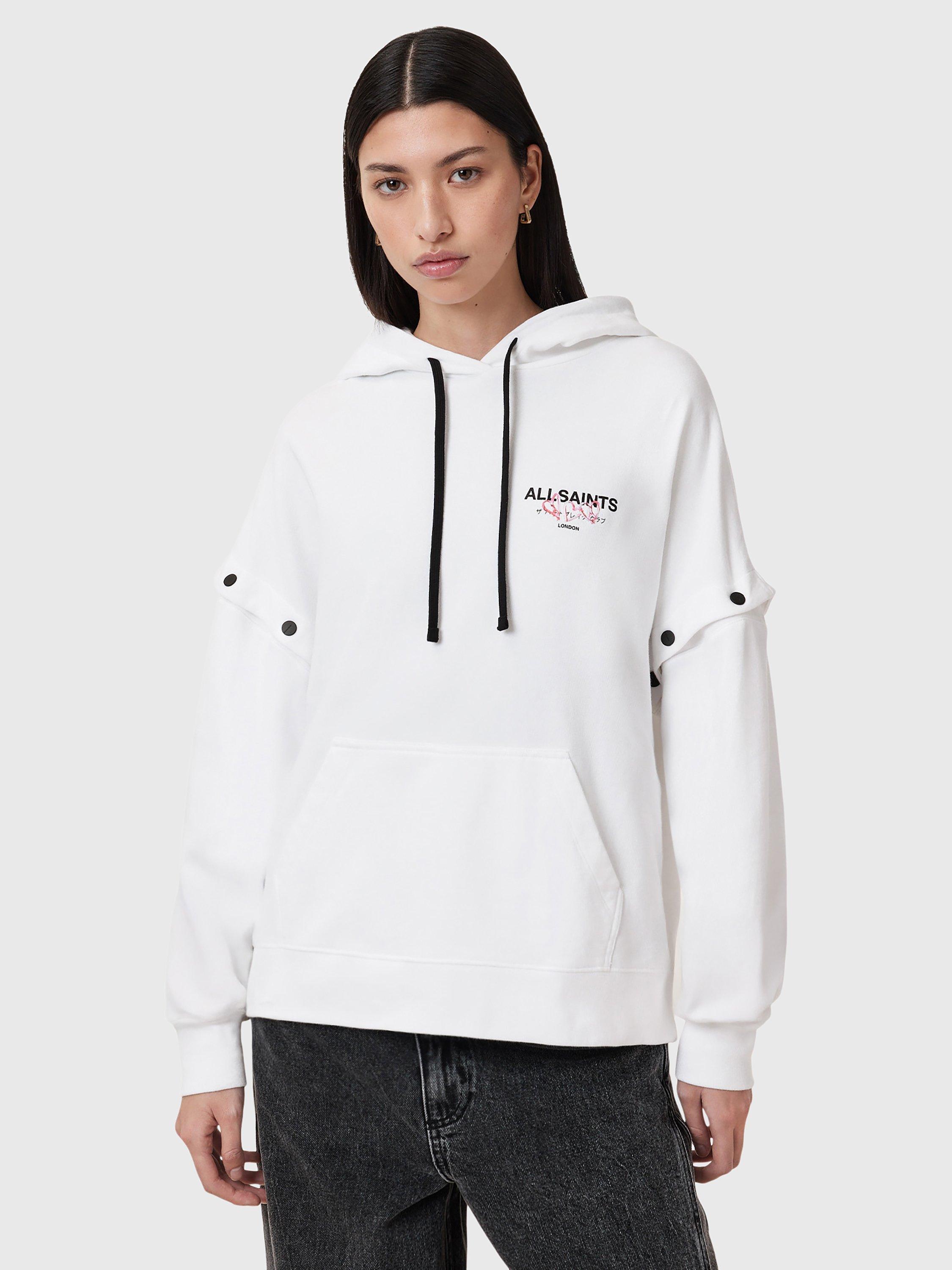 AllSaints Amore Amphie Organic Cotton Detachable Sleeve Hoodie, White