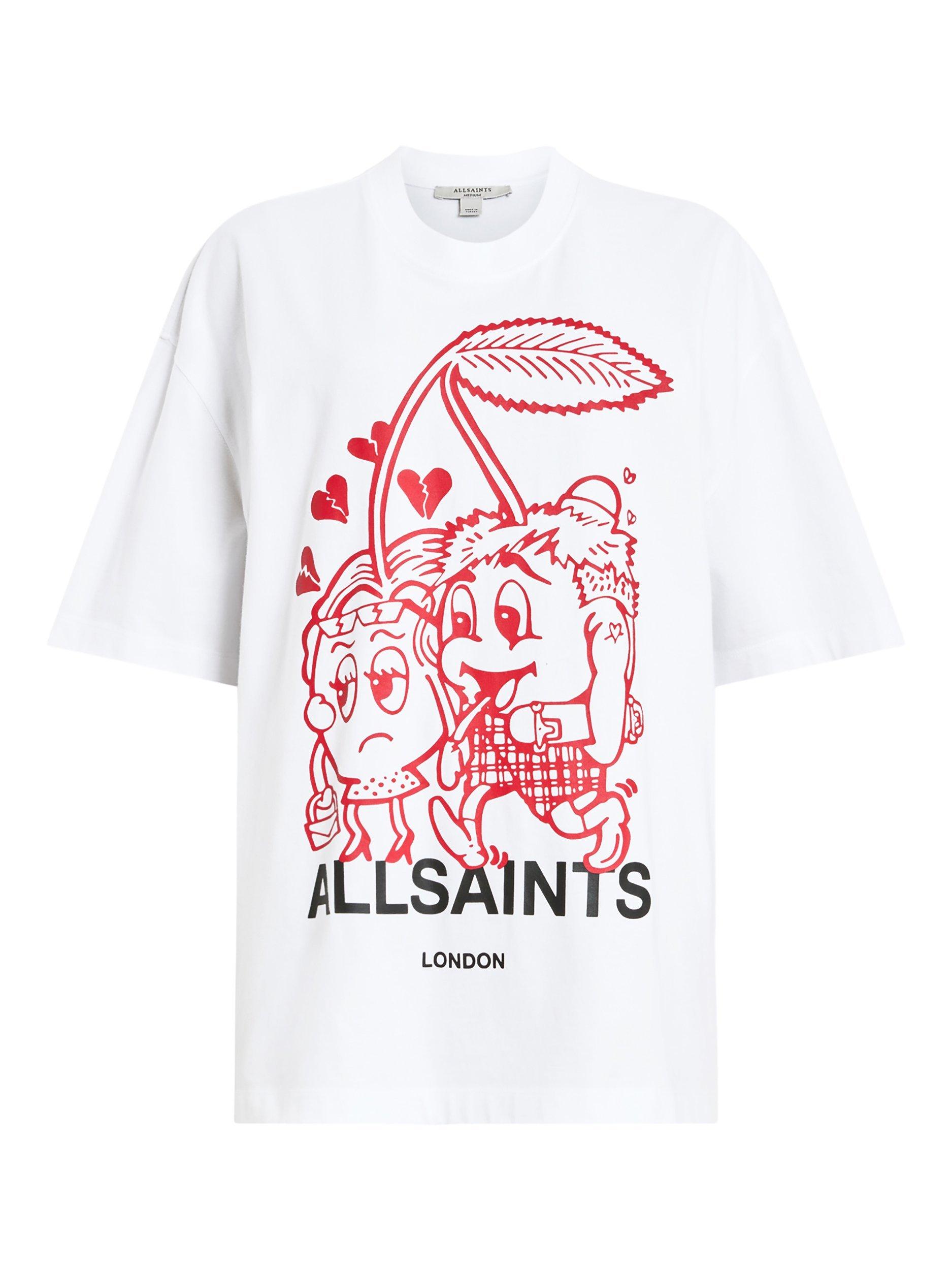 Product image 4 of 6, which shows AllSaints Breakup Etta Pure Organic Cotton T-Shirt, Chalk White/Multi, M