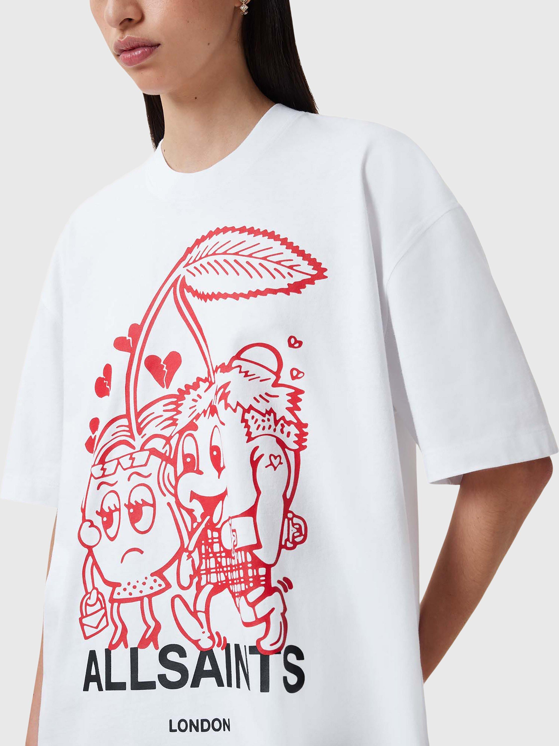 Product image 5 of 6, which shows AllSaints Breakup Etta Pure Organic Cotton T-Shirt, Chalk White/Multi, M