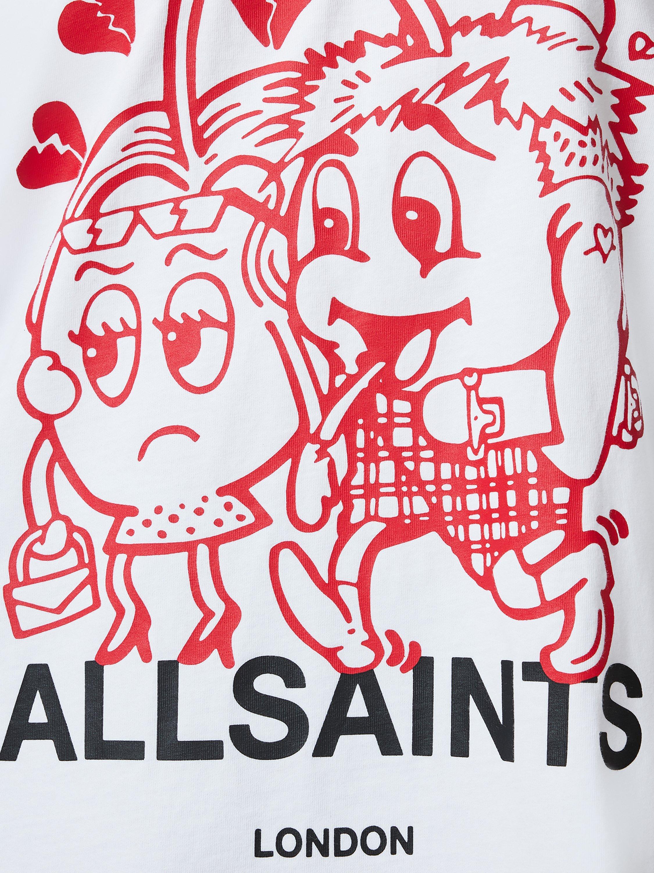 Product image 6 of 6, which shows AllSaints Breakup Etta Pure Organic Cotton T-Shirt, Chalk White/Multi, M